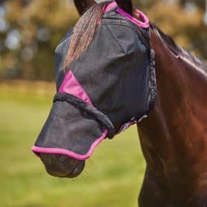 Weatherbeeta - Fluemaske, Comfitec Deluxe Durable Meshmaske med næse - PONY / Lilla/Sort