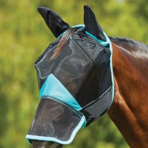 Weatherbeeta - Fluemaske, Comfitec Deluxe Fine Meshmaske Med Ører & Næse - COB / Sort/Turkis