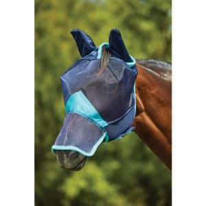 Weatherbeeta - Fluemaske, Comfitec Deluxe Fine Meshmaske Med Ører & Næse - WARMBLOOD / Navy/Turkis